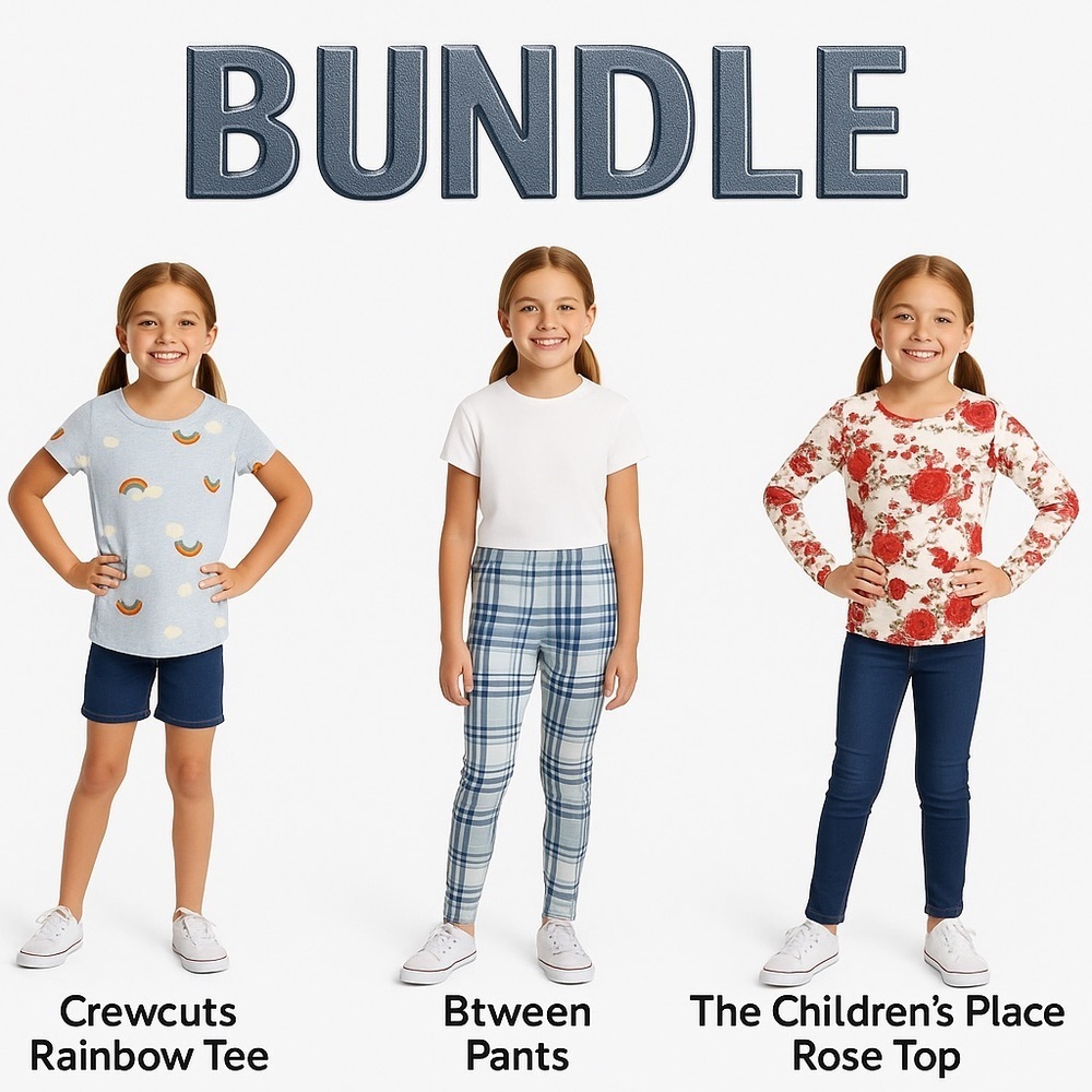 Bundle Lot Crewcuts Rainbow Tee, The Children’s Place Rose Top, Btween Pants